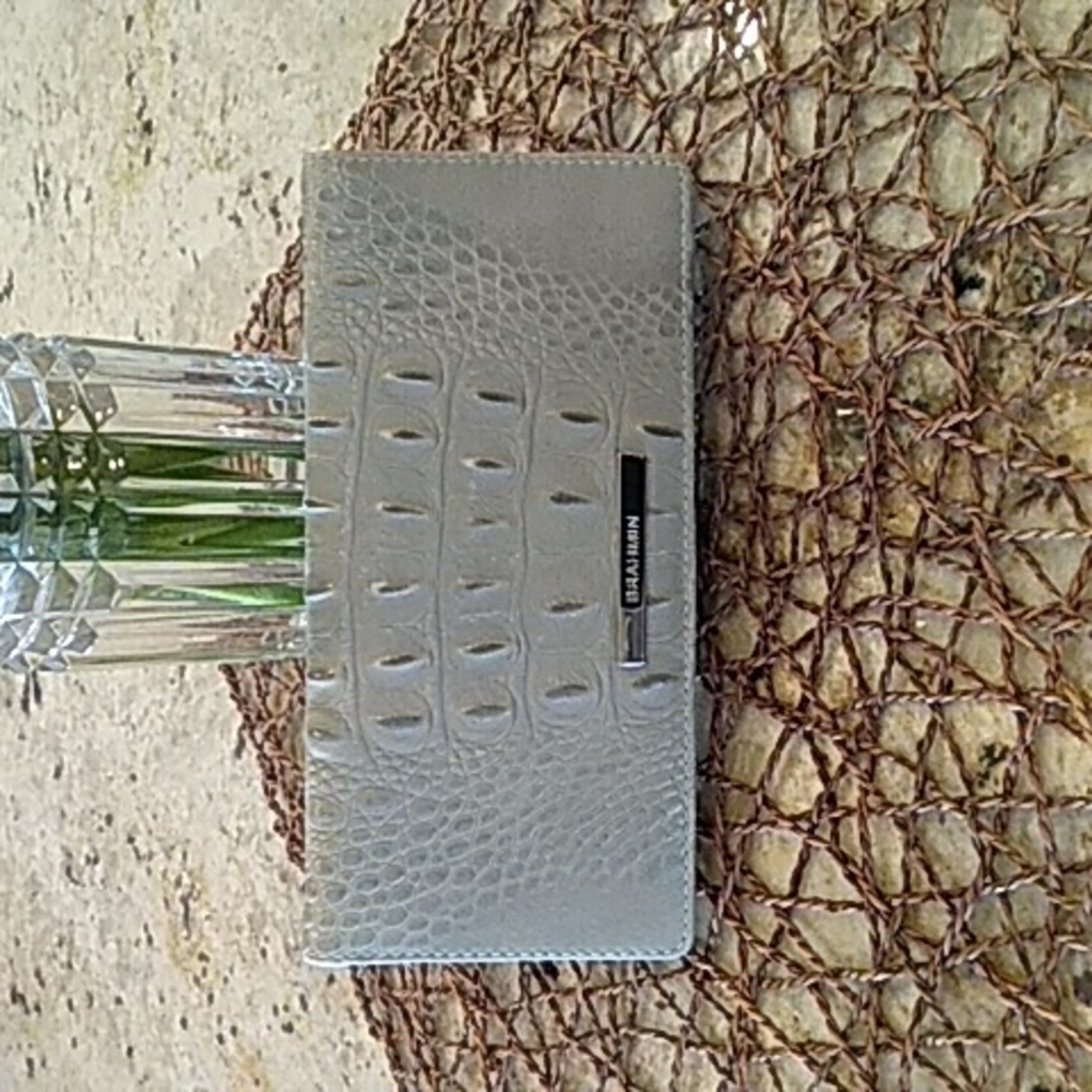 Brahmin Ady Bi-Fold Leather Wallet Ocean Collodi Green Gray Croc Embossed
